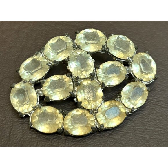 Vintage Open Back Prong Set Large Crystal Rhinestone Pot Metal Brooch Pin - Picture 2 of 8